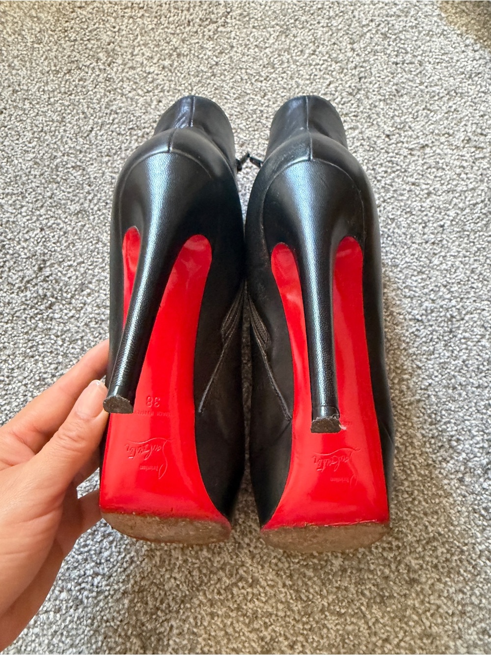 Christian Louboutin Black Leather Platform Ankle Boots - Picture 2 of 4